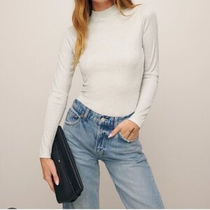 Reformation Bailey Knit Top in Silver Sparkle - XS, never worn